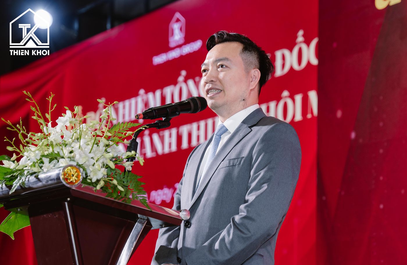 Chủ tịch HĐQT, Tổng Giám đốc Thiên Khôi Group Nguyễn Thành Dũng phát biểu tại Lễ bổ nhiệm