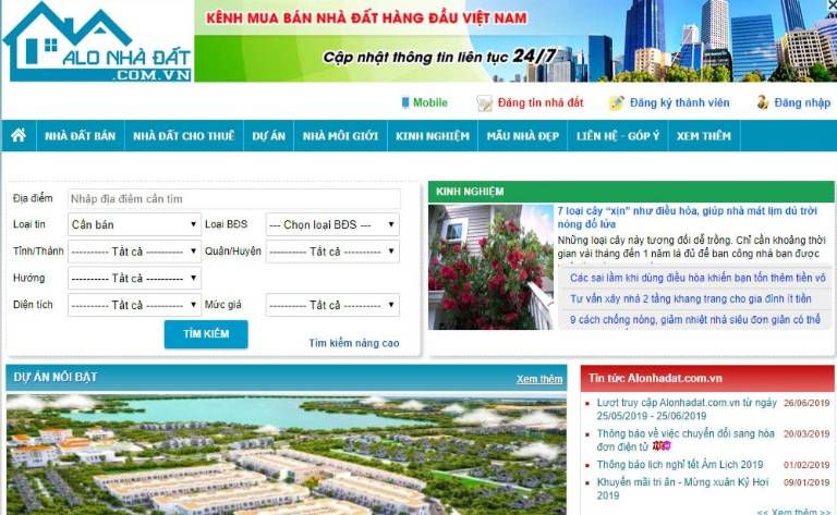 Trang website Alo nhà đất