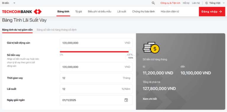 Công cụ tính lãi suất nhanh chóng, chính xác từ Techcombank