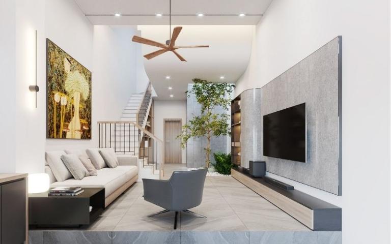 Sử dụng màu sắc và vật liệu để cân bằng không gian trong nhà