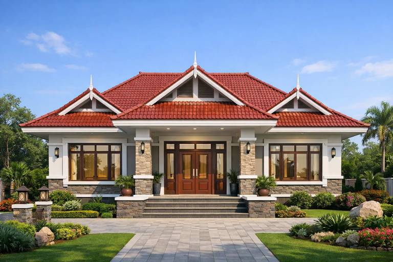 Hướng nhà chính đông đón nắng sớm, ánh sáng nhẹ