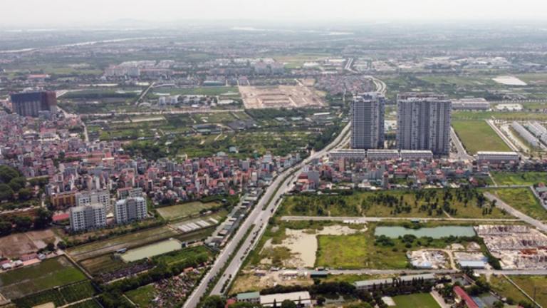 Toàn cảnh Trâu Quỳ trừ trên cao với trục giao thông lớn và phát triển